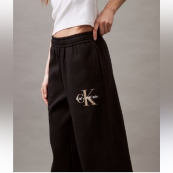 CALVIN KLEIN Wide Leg Sweat Pants size Medium Black Grey - Picture 1 of 7